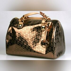 MICHAEL KORS MK DESIGNER Grayson bronze metallic Monogram bag purse satchel